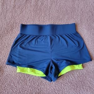 Fabletics Olesia Shorts in Pacific Blue/Neon with built in spandex